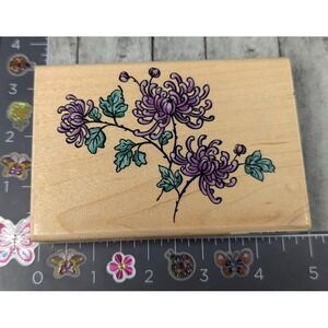 Stampendous Mum Spray P061 Flowers 2000 Rubber Stamp Wood #K112